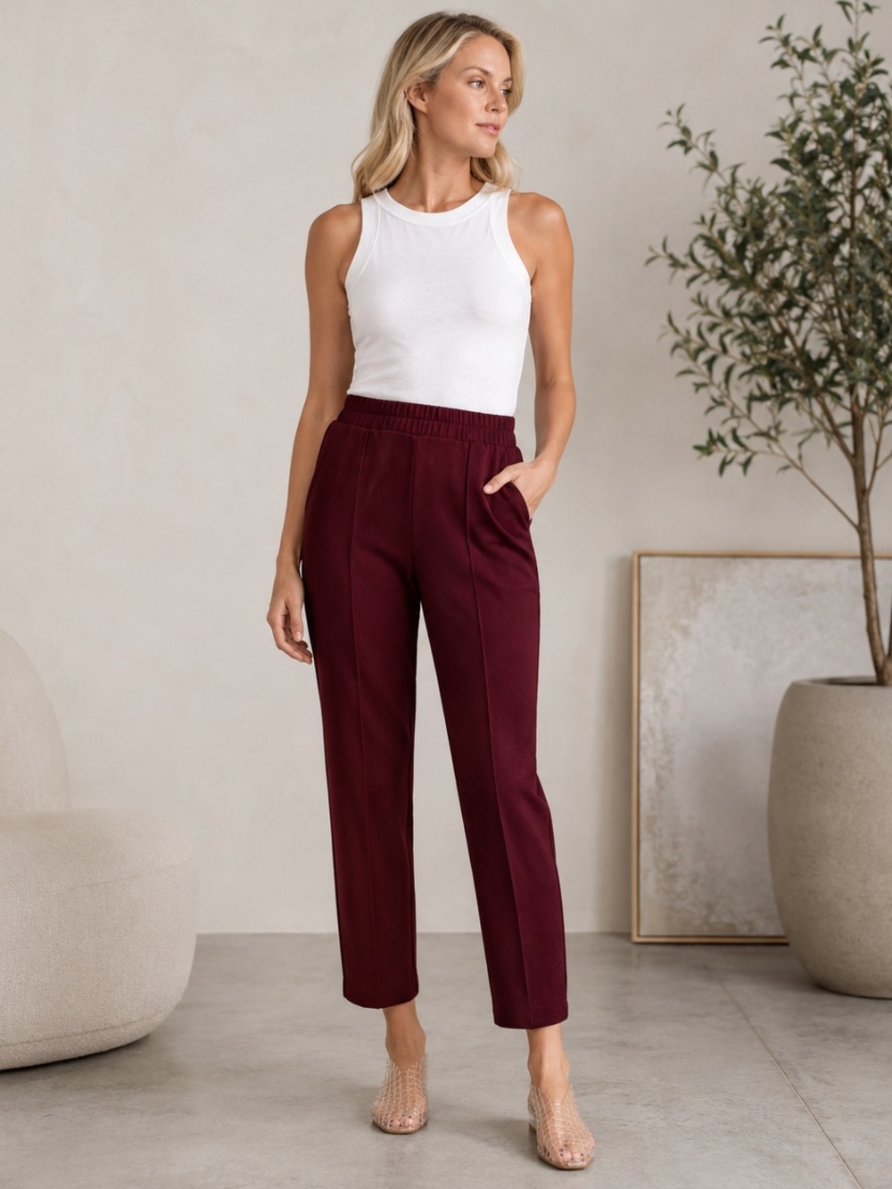 a new day Women's Maroon Straight-Leg Elastic-Waist Pants
